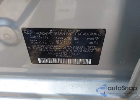 2013 Hyundai Elantra Gls z USA, uszkodzony, nr VIN 5NPDH4AE1DH220042